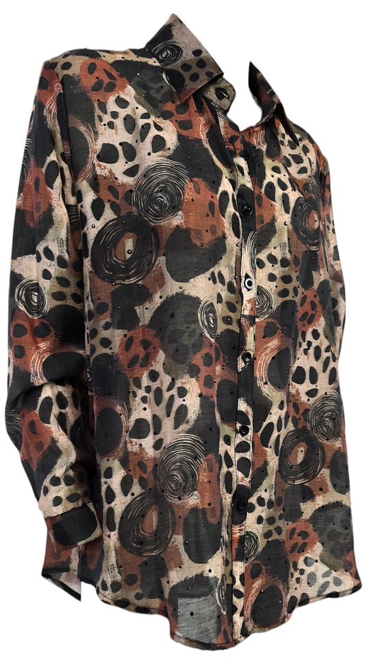 Camicia a fantasia con strass