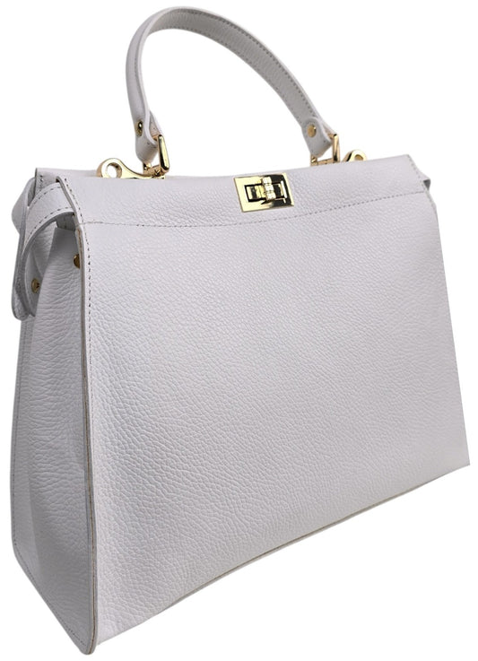 Borsa in pelle bianca con gancetti oro