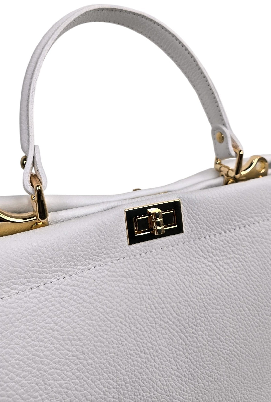Borsa in pelle bianca con gancetti oro