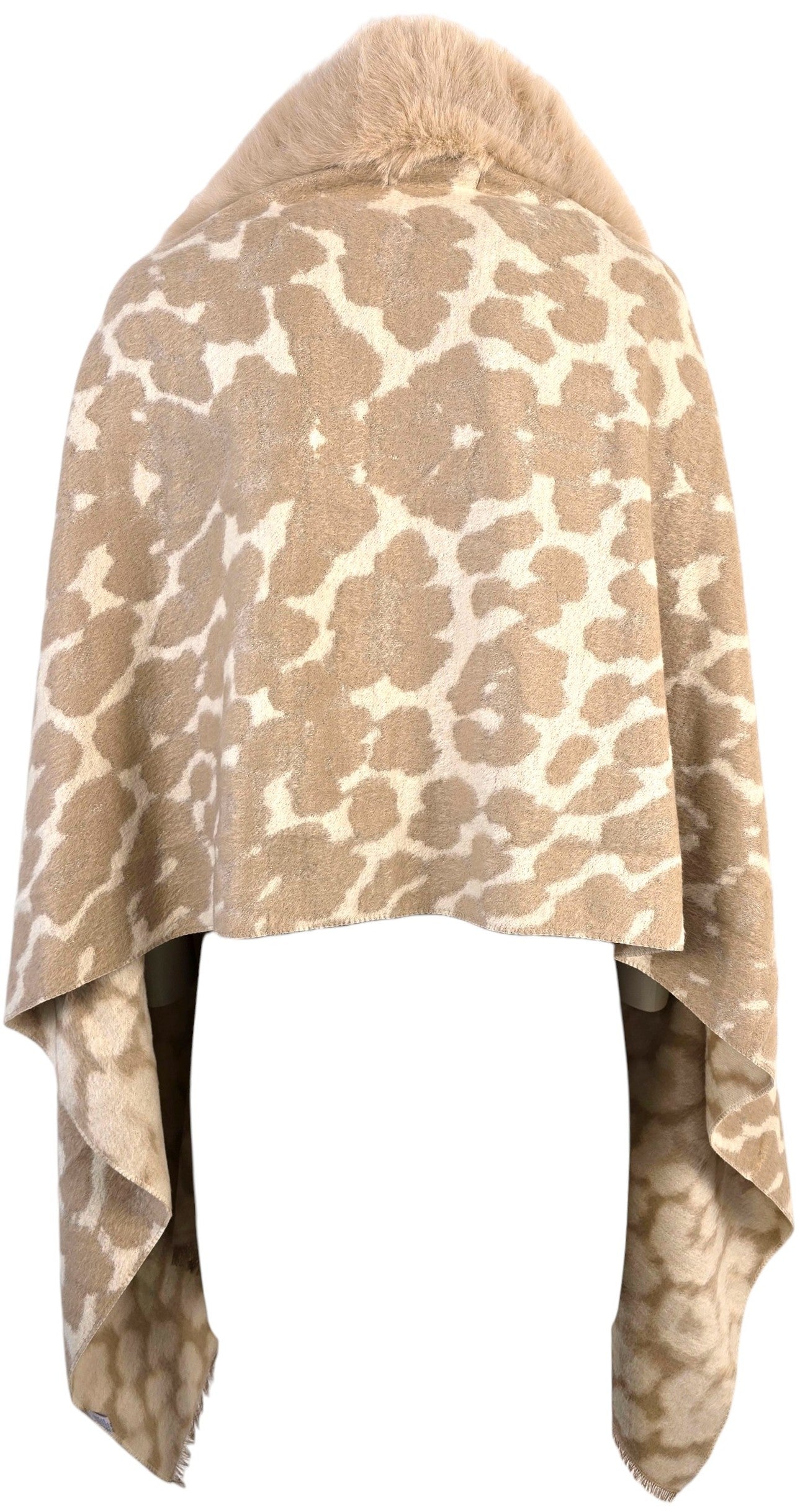Poncho Animalier con Collo in Eco-Pelliccia
