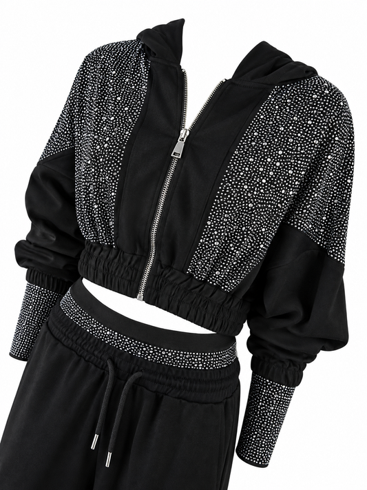 Tuta Crop con Strass e Cappuccio