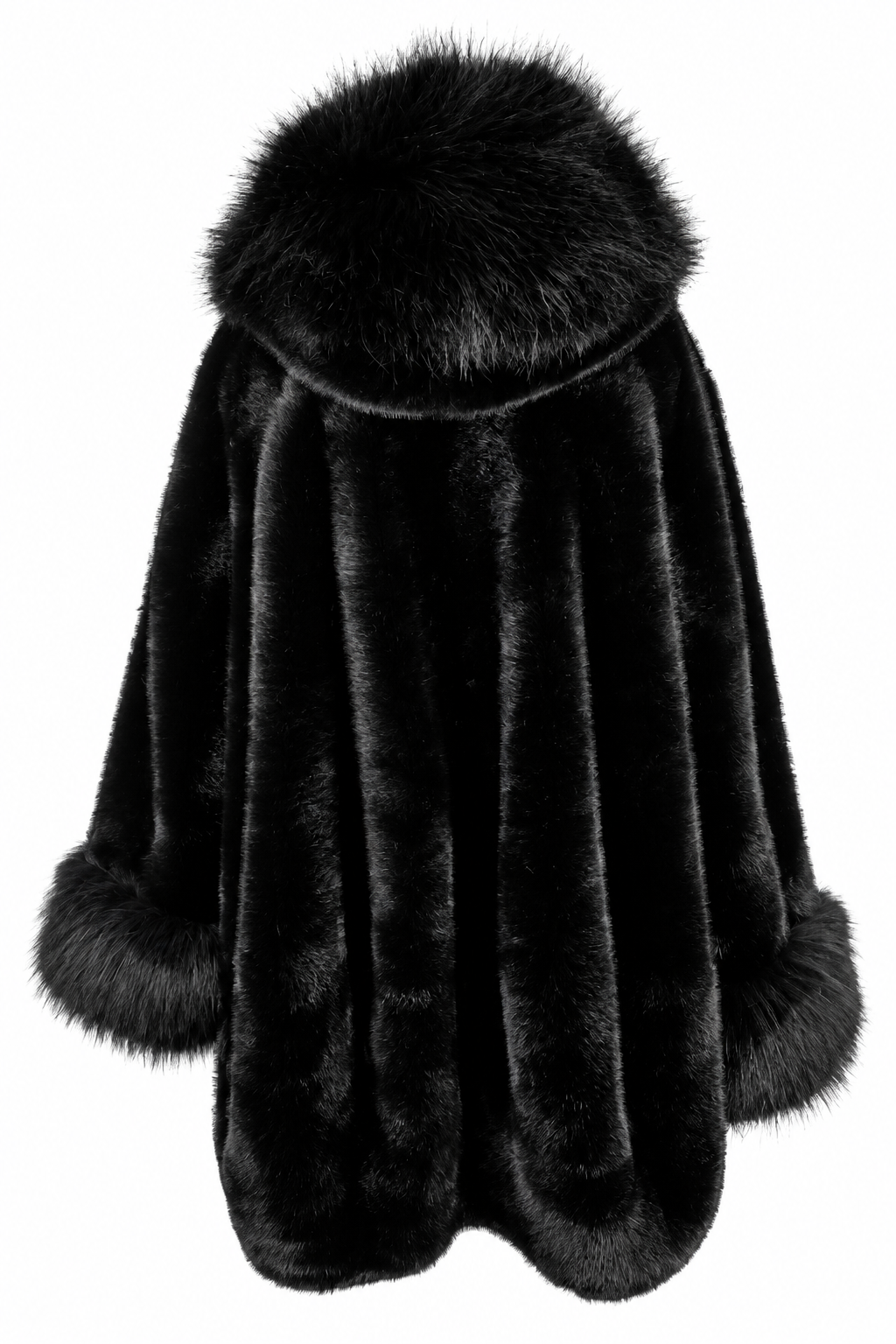 Cappotto nero con cappuccio e polsi voluminosi