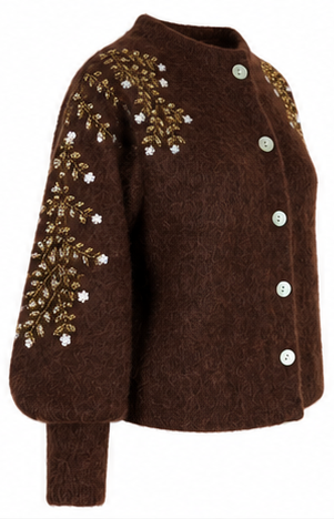 Cardigan marrone ricamato