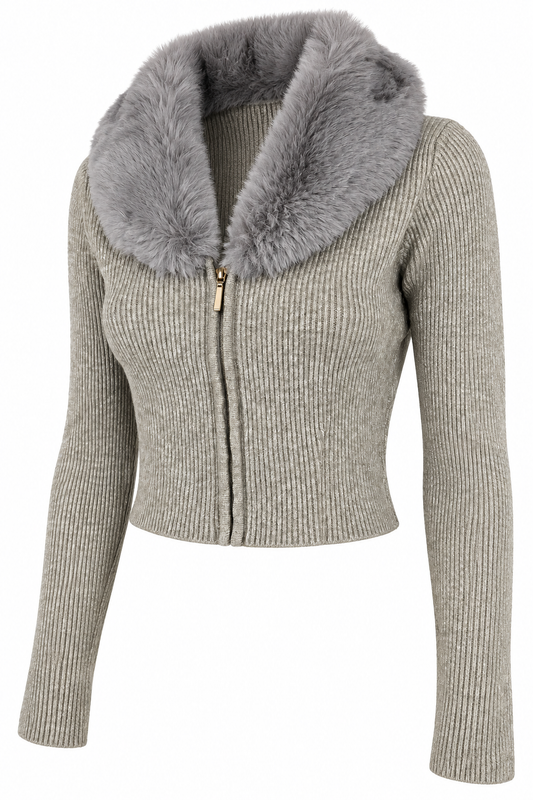 Maglia a costine con pelliccia