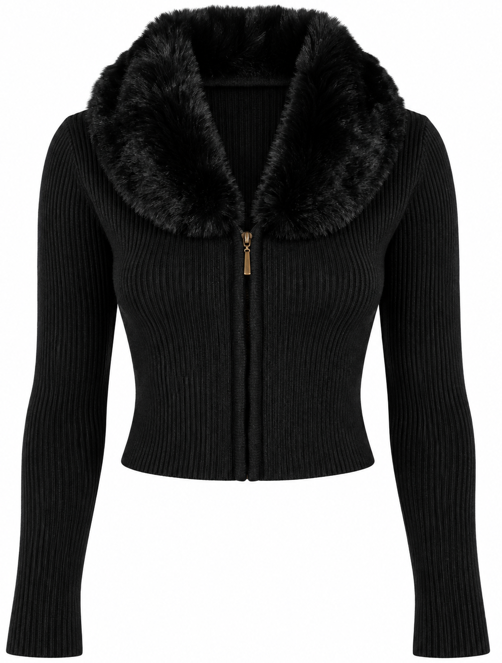 Maglia a costine con pelliccia