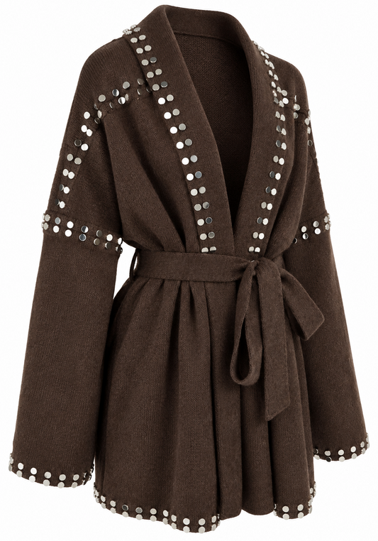 Cardigan marrone marrone con borchie