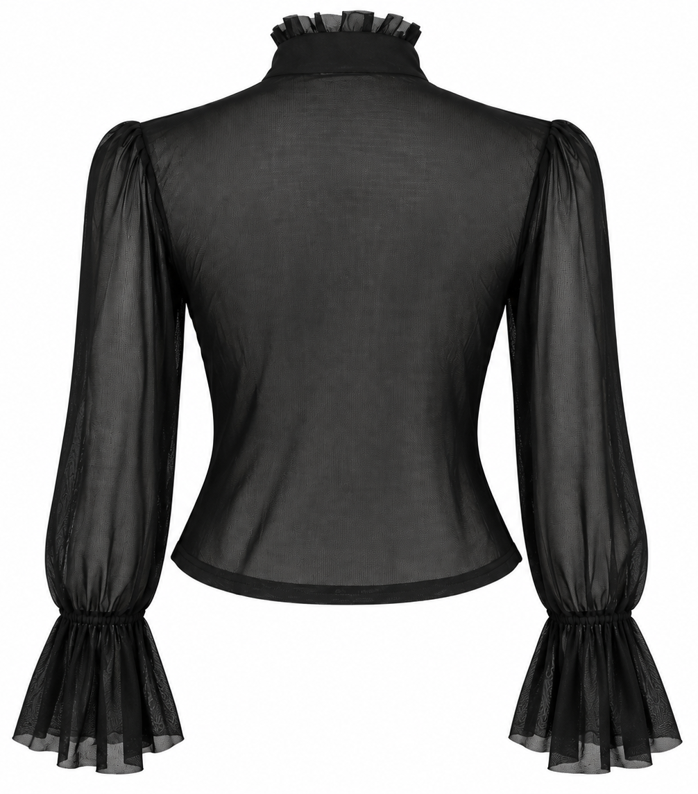Camicia nera trasparente con volant