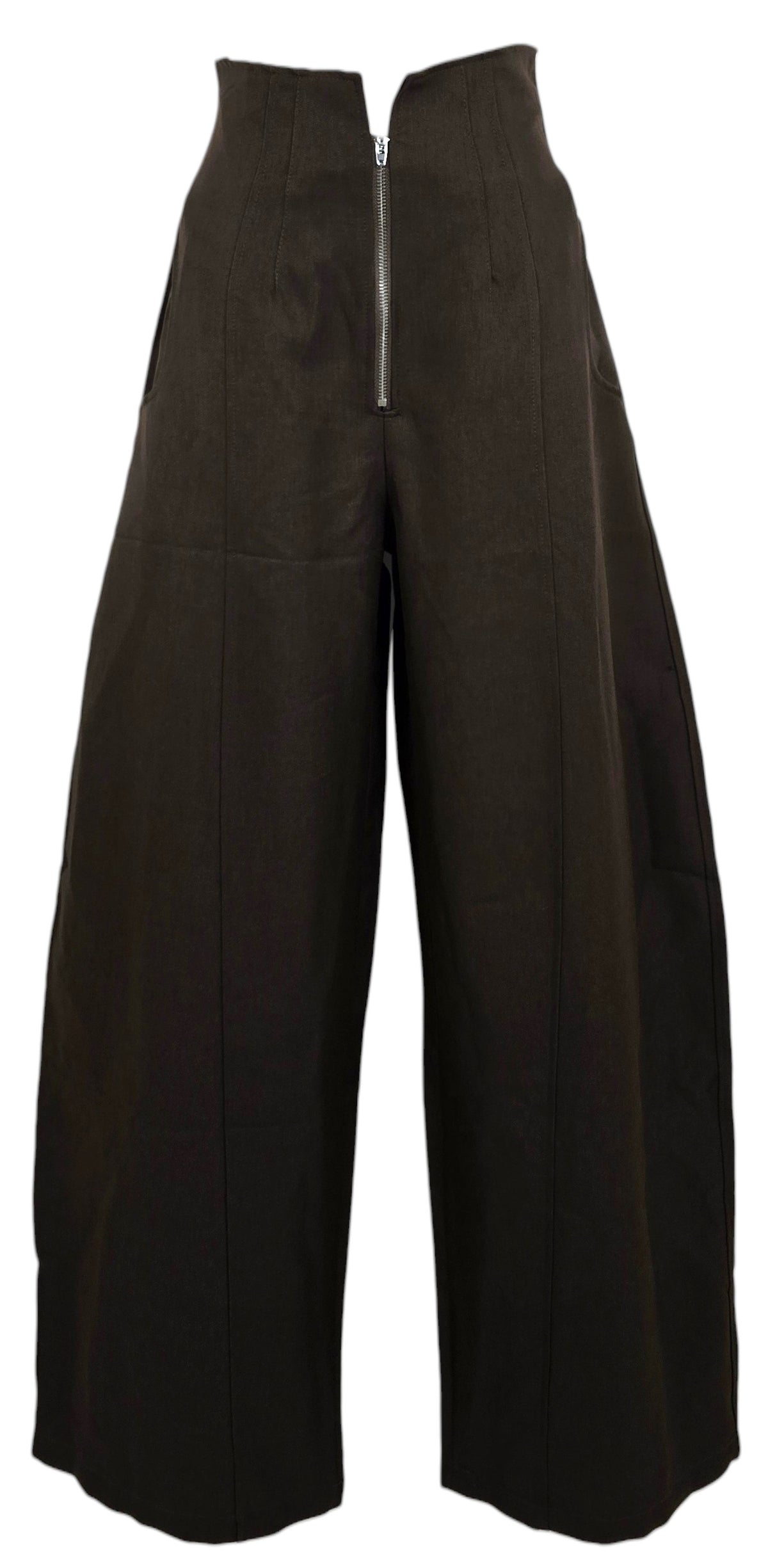 Pantalone palazzo a vita alta con zip frontale