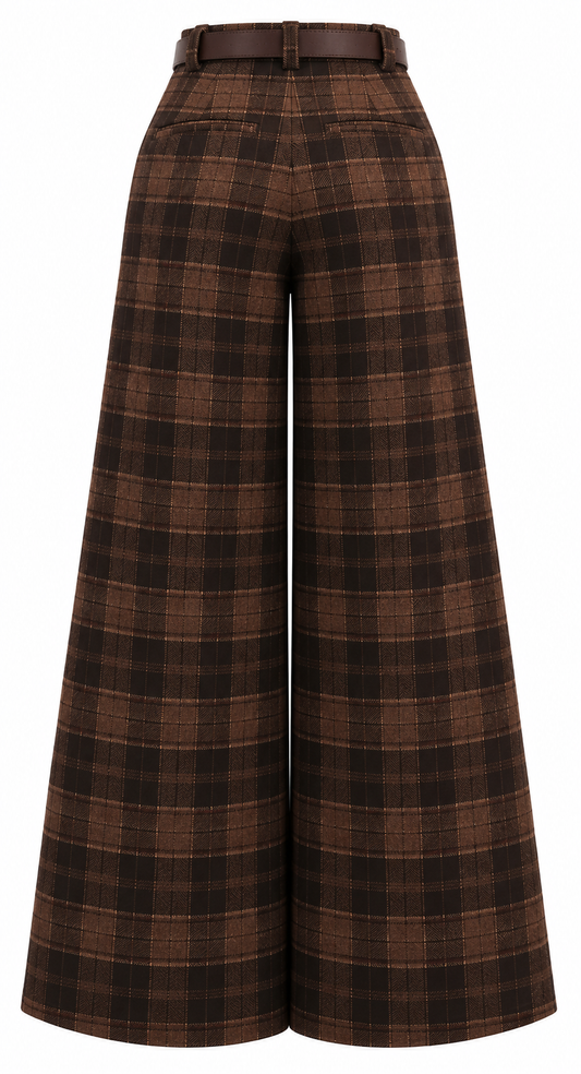 Pantaloni palazzo marrone a quadri