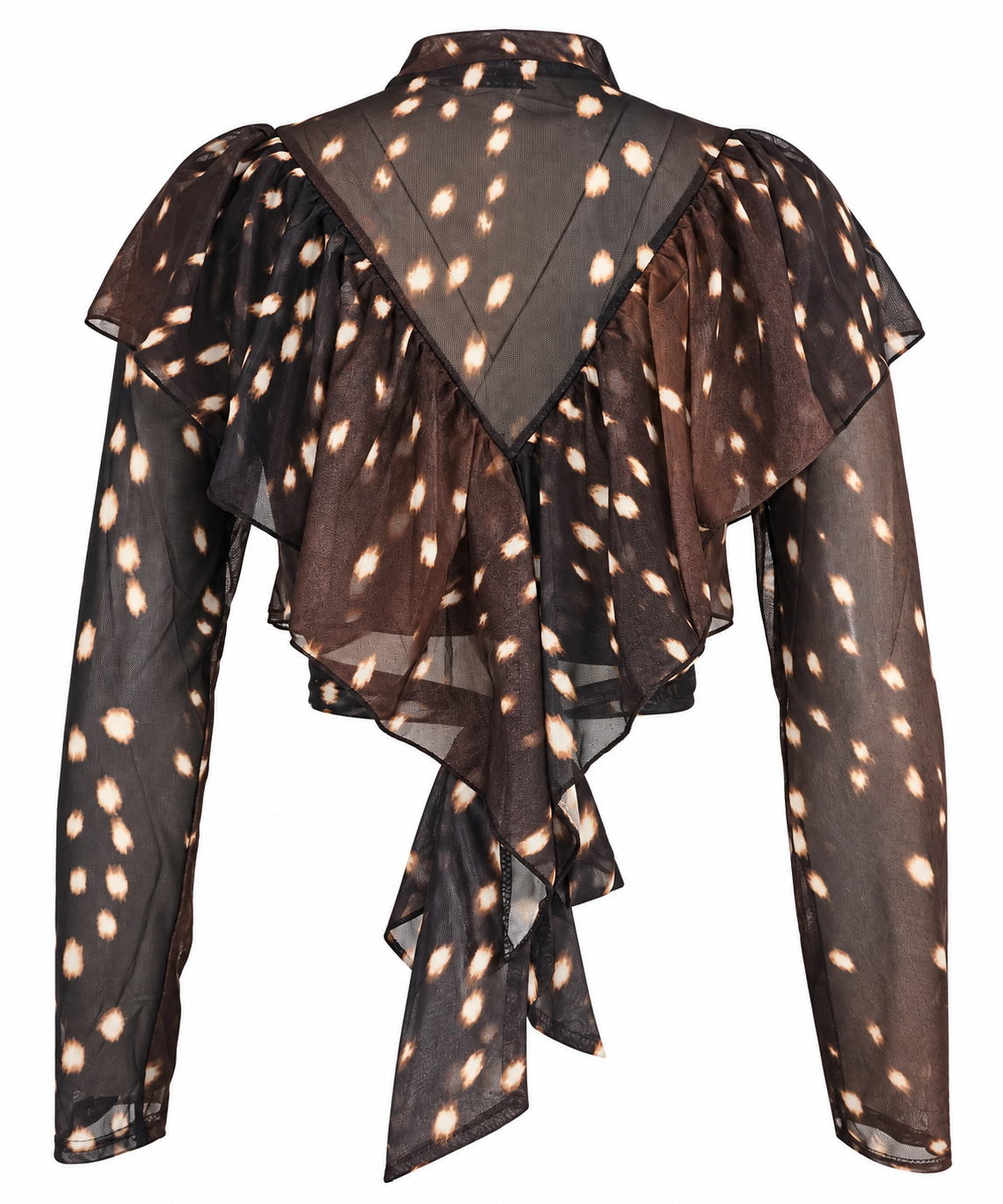 Camicia trasparente con volant e fantasia maculata