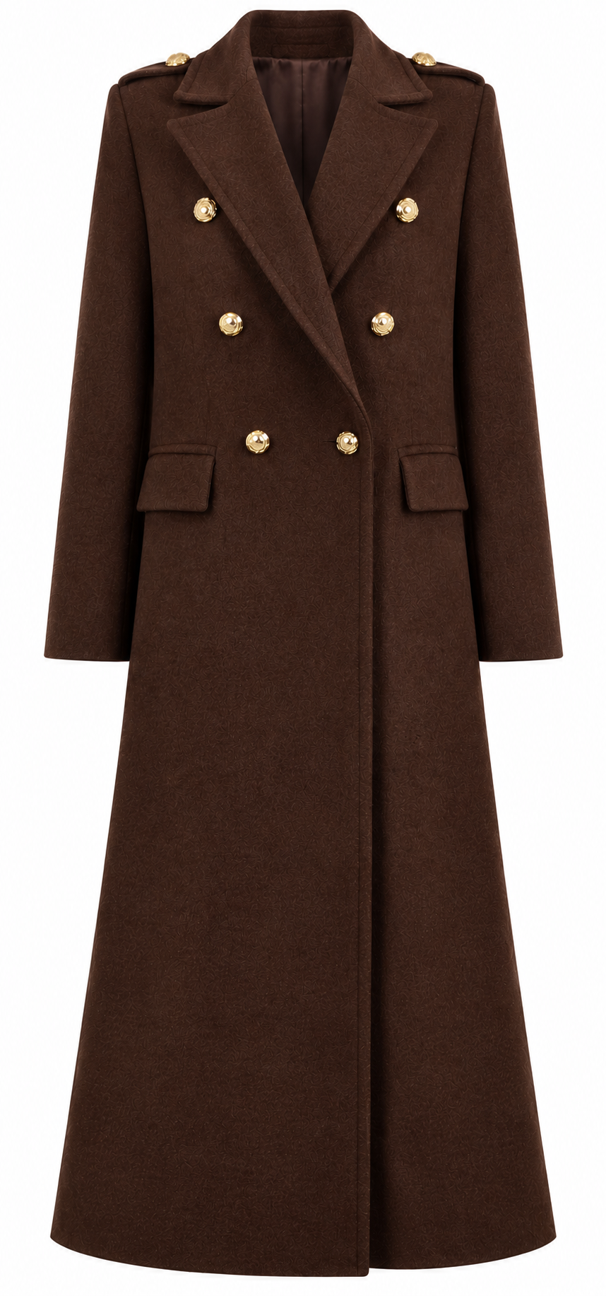 Cappotto lungo doppiopetto con bottoni dorati