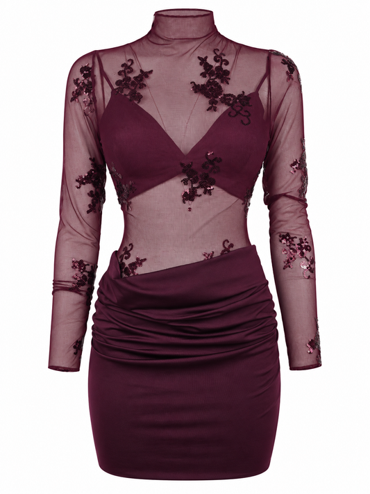 Abito bordeaux con schiena scoperta