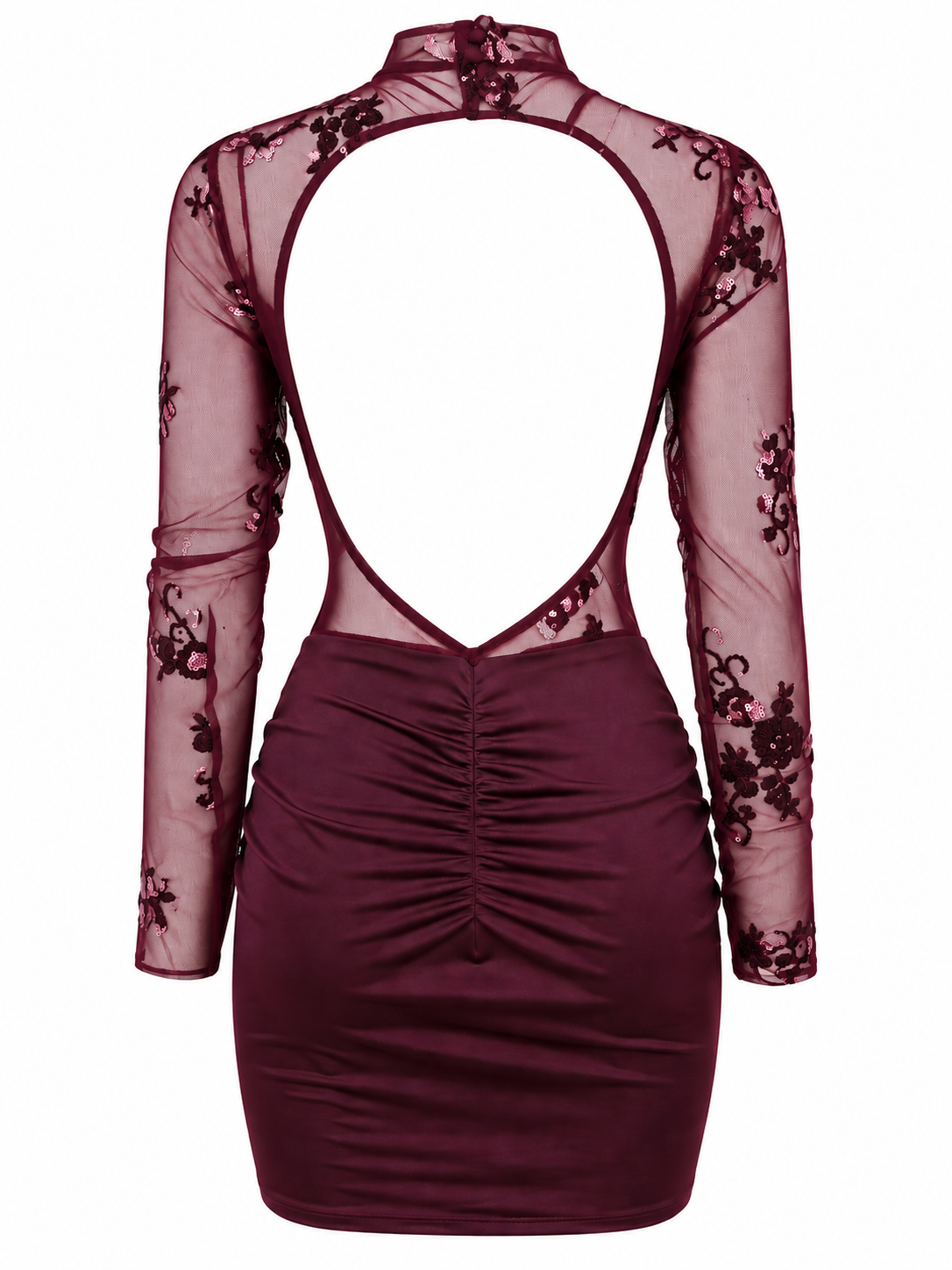 Abito bordeaux con schiena scoperta