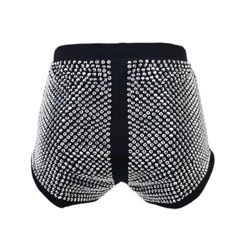 Shorts nero con strass argento