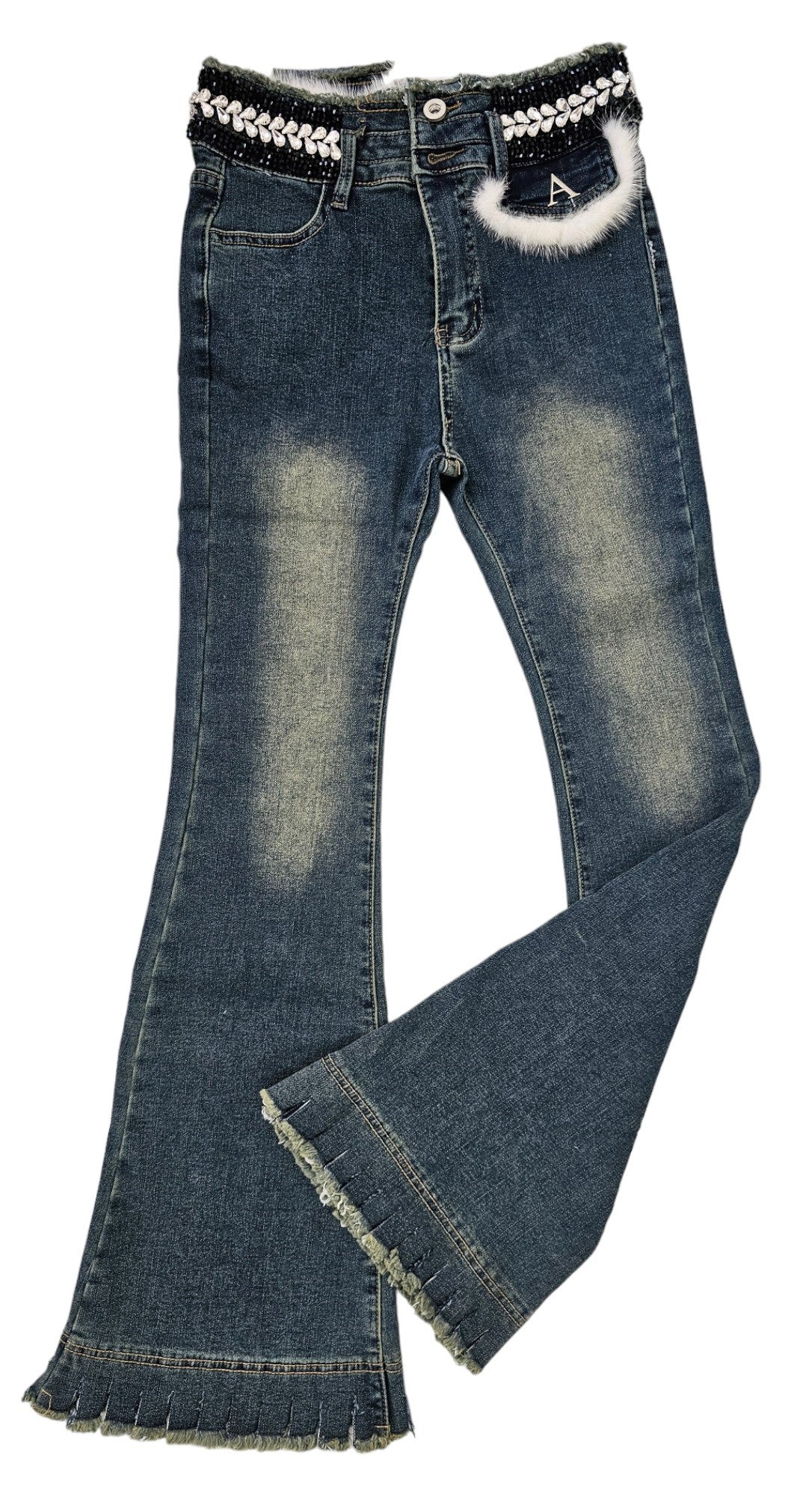 Skinny flared jeans with rhinestones