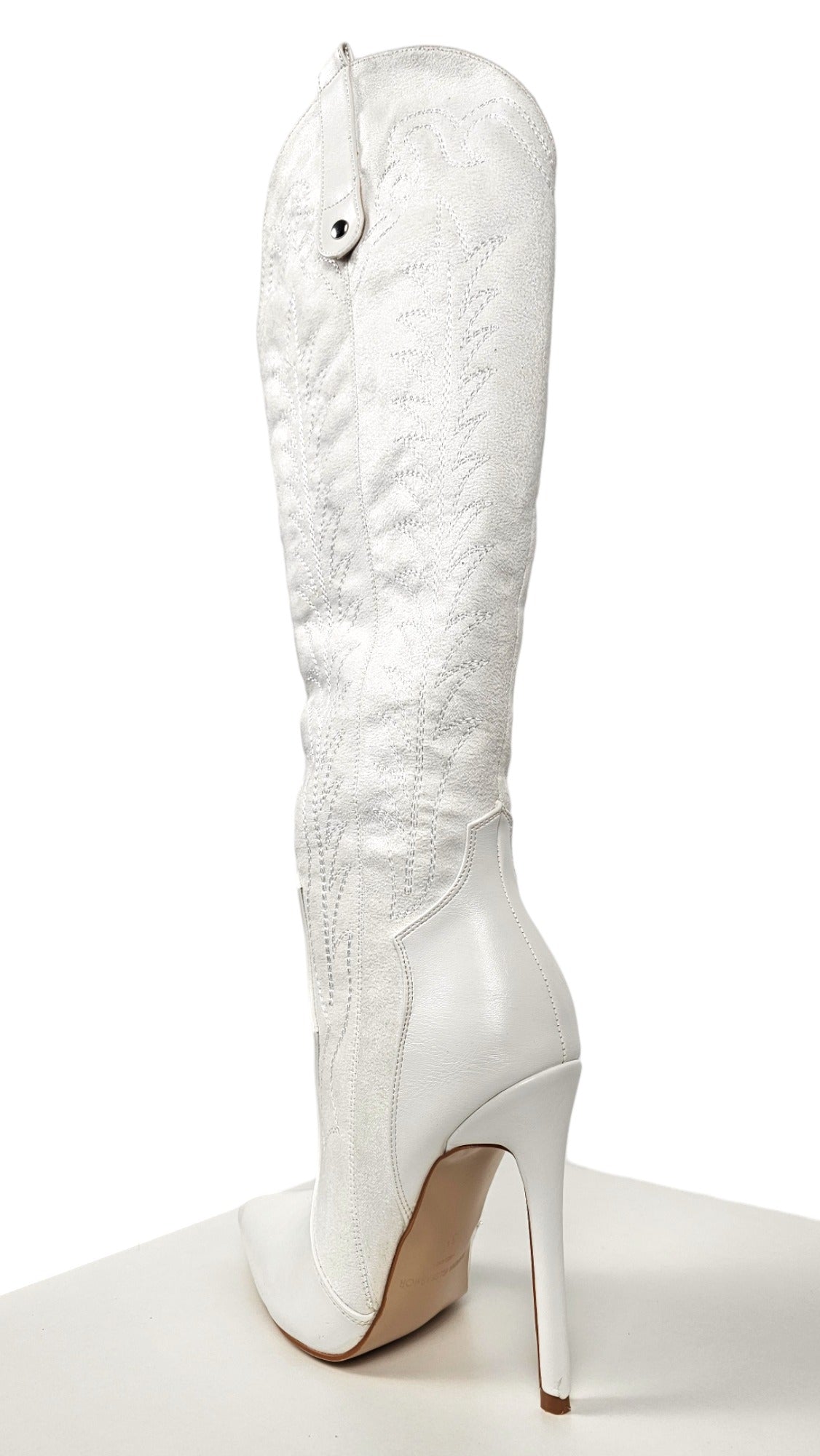 Stivale tacco alto bianco ricamato