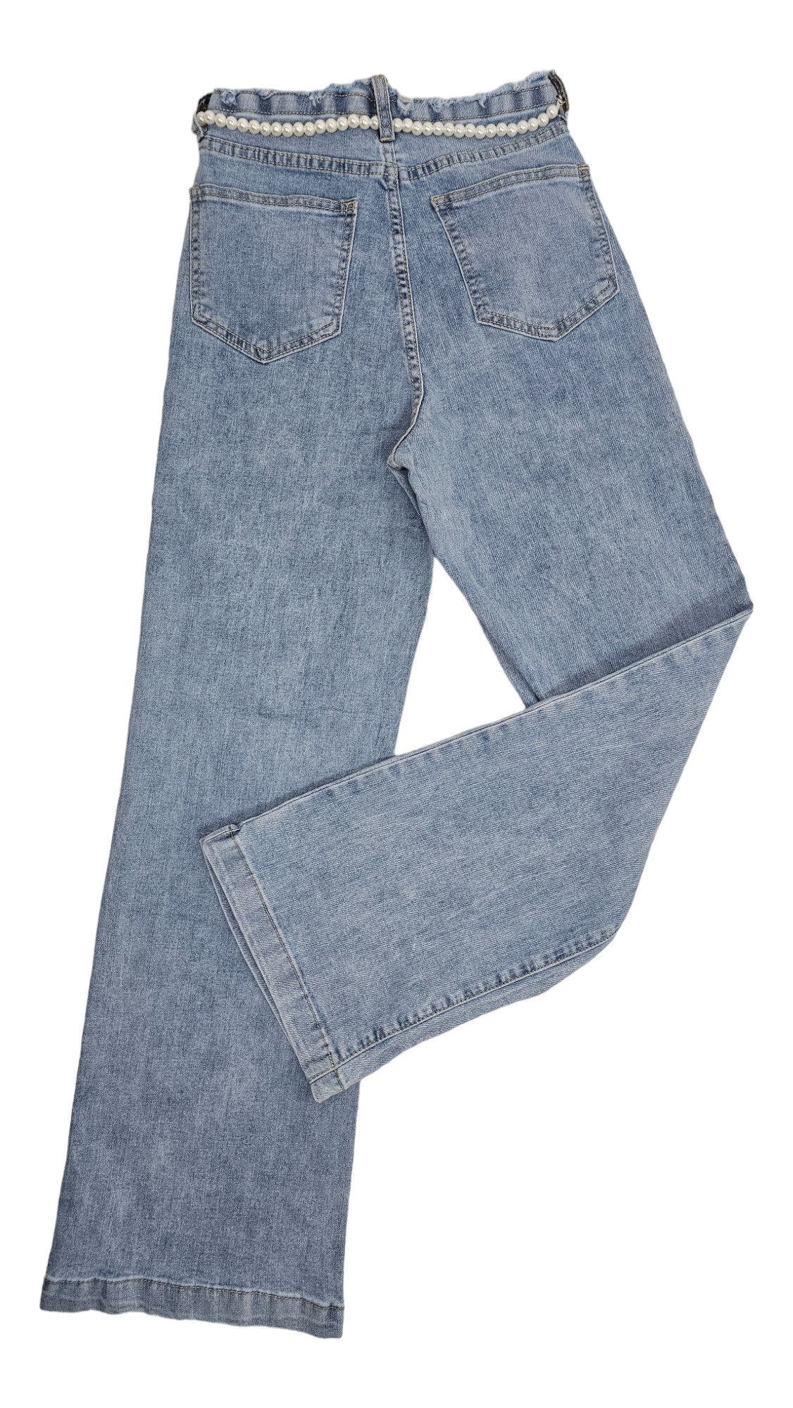 Jeans a palazzo con cintura in perle