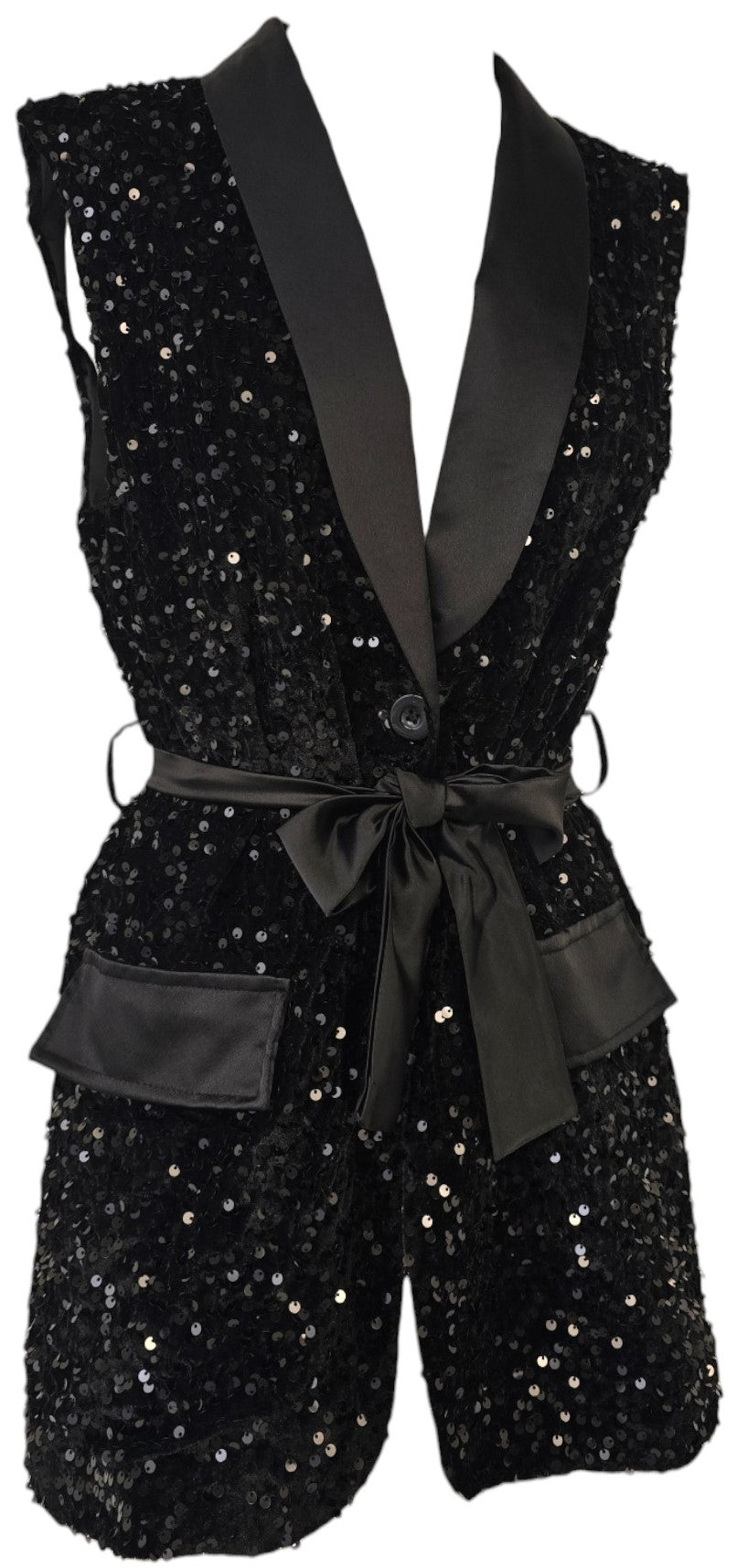 Blazer smanicato in paillettes