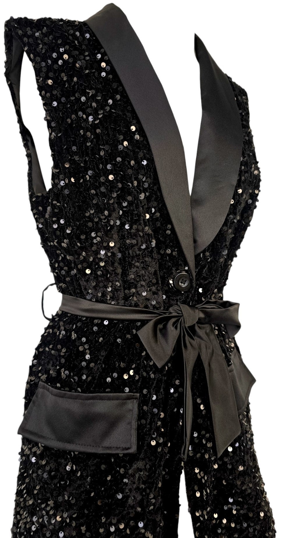 Blazer smanicato in paillettes