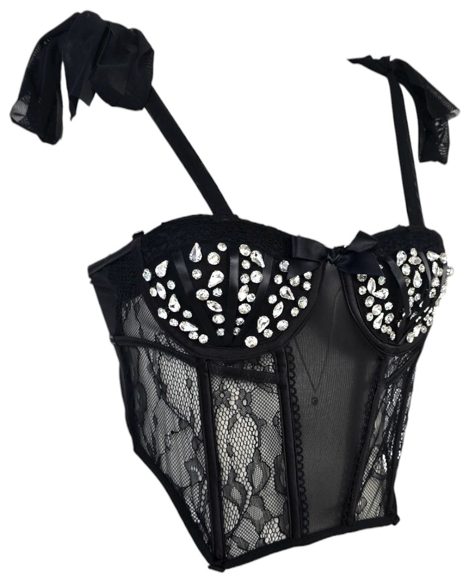 Bustier, corsetto trasparente con pietre