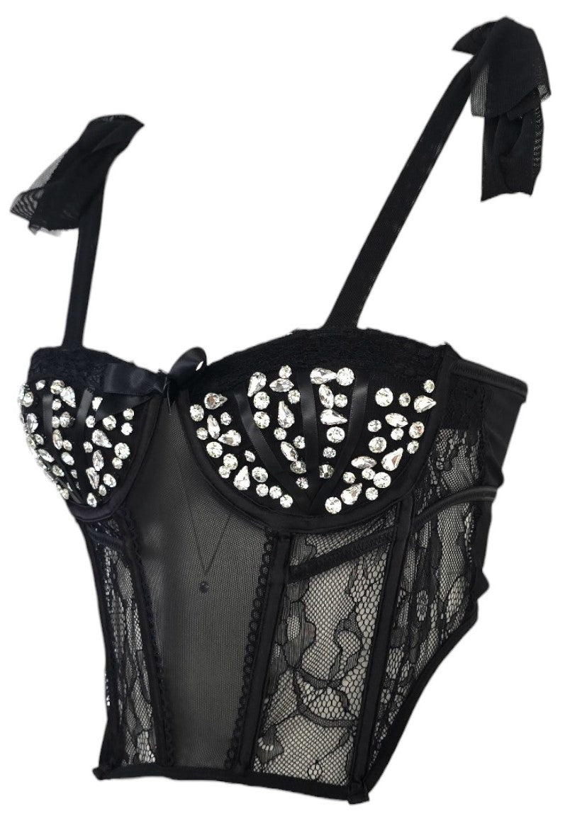 Bustier, corsetto trasparente con pietre