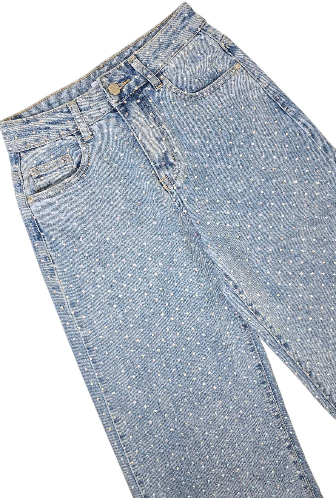 Jeans a palazzo con strass aurora boreale