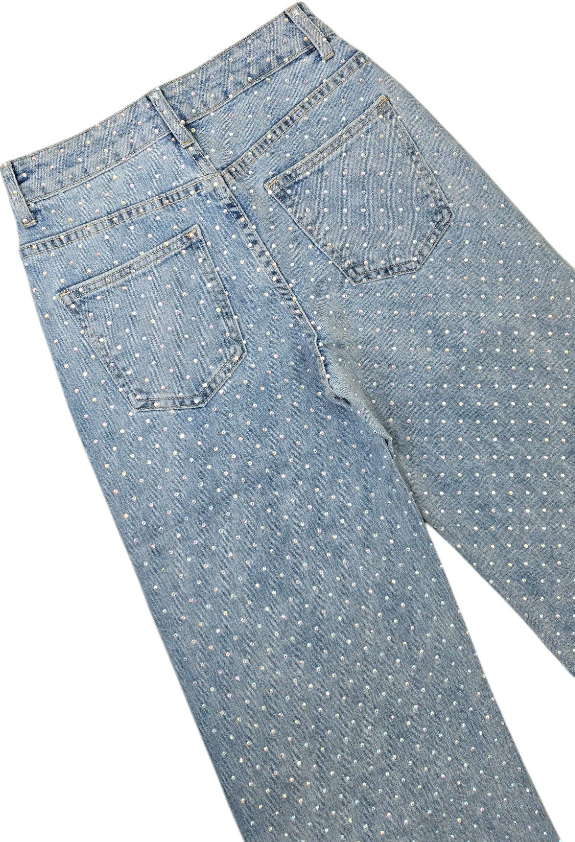 Jeans a palazzo con strass aurora boreale