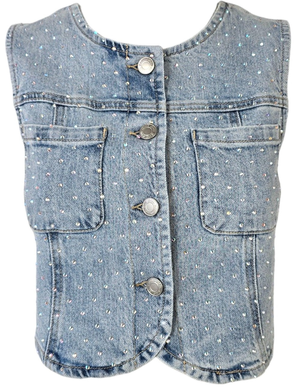 Gilet in jeans con strass aurora boreale