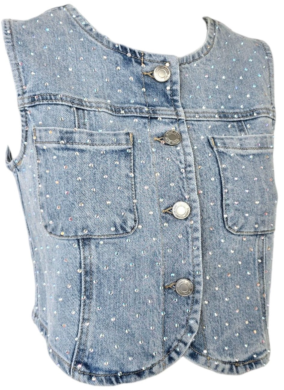 Gilet in jeans con strass aurora boreale
