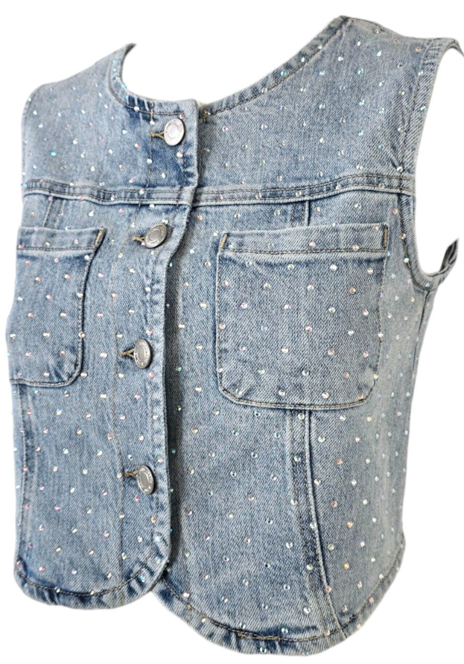 Gilet in jeans con strass aurora boreale