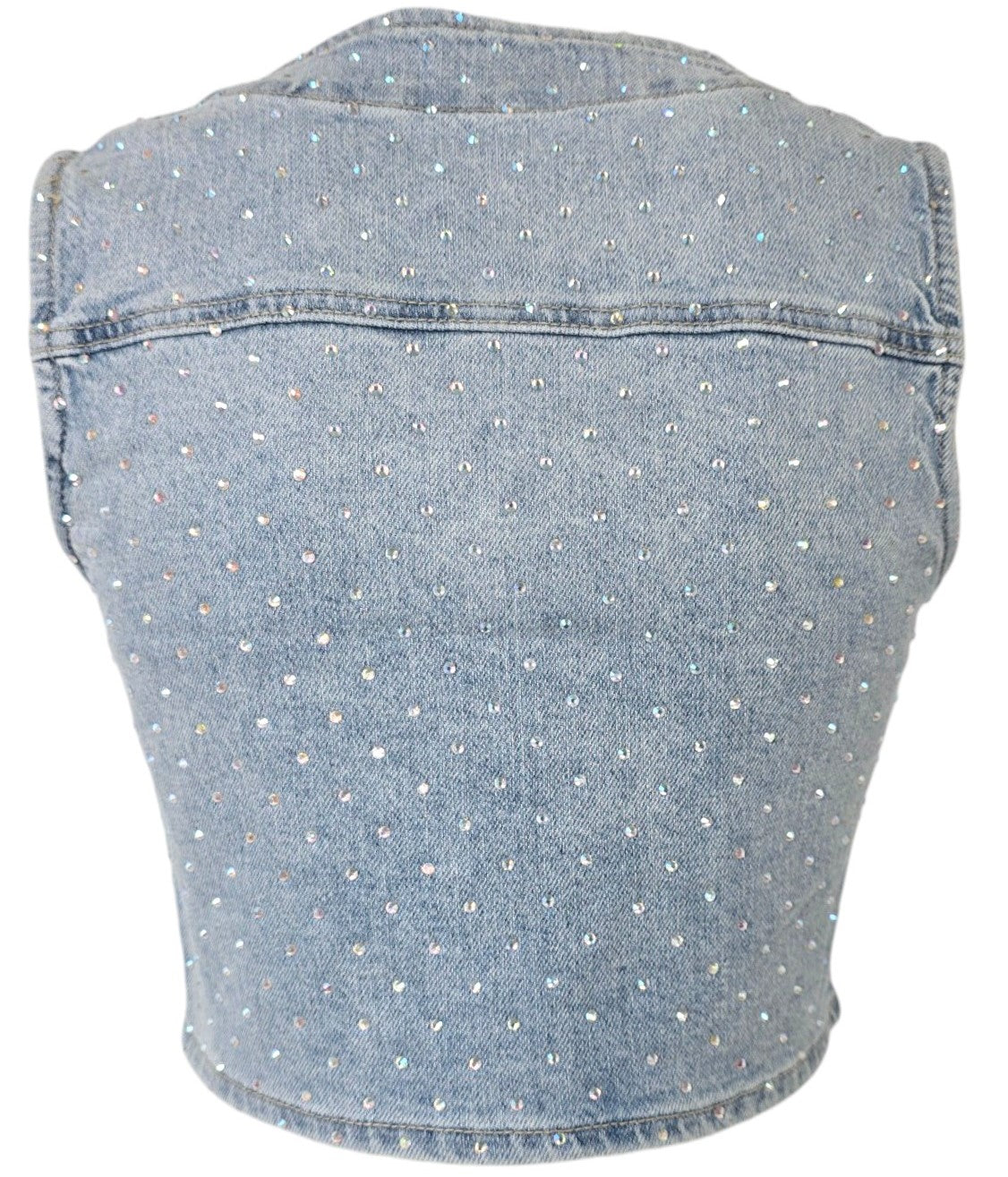 Gilet in jeans con strass aurora boreale