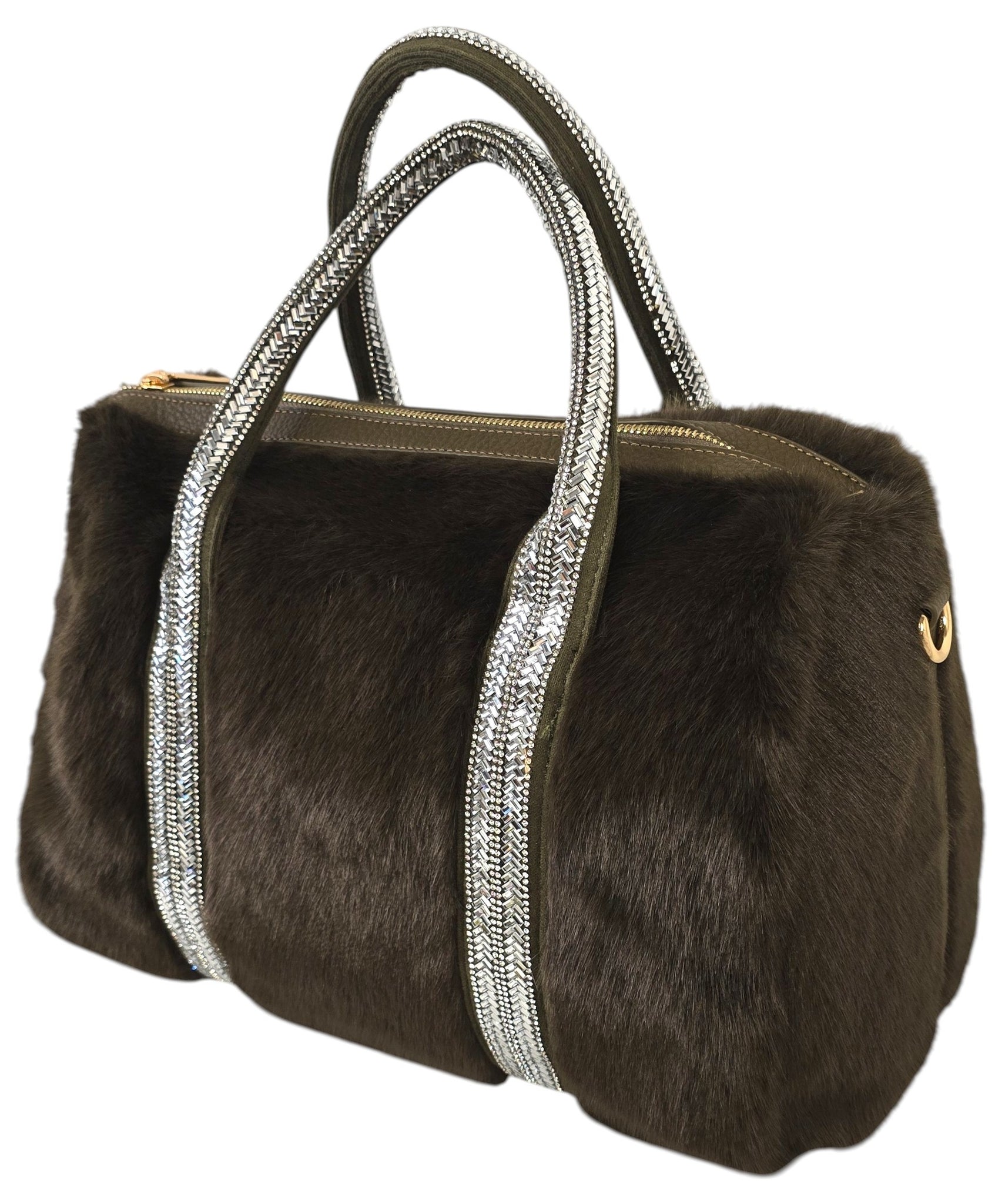 Borsa in strass e pelliccia