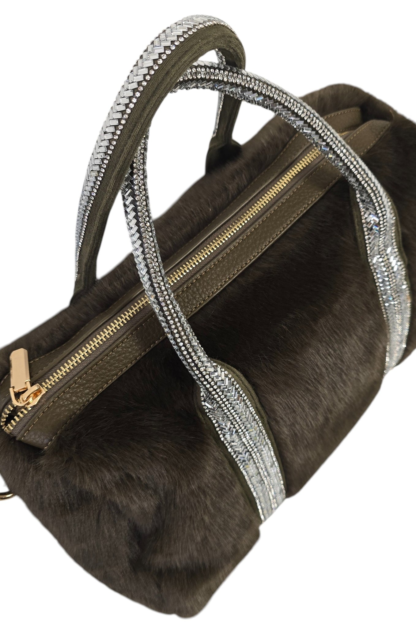 Borsa in strass e pelliccia