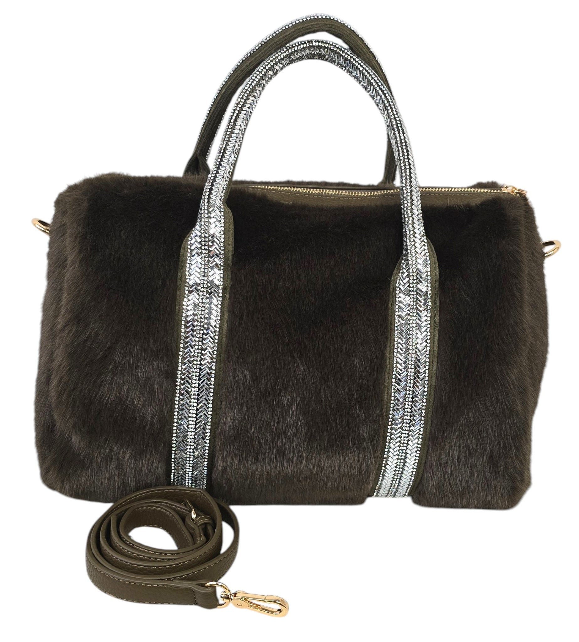 Borsa in strass e pelliccia