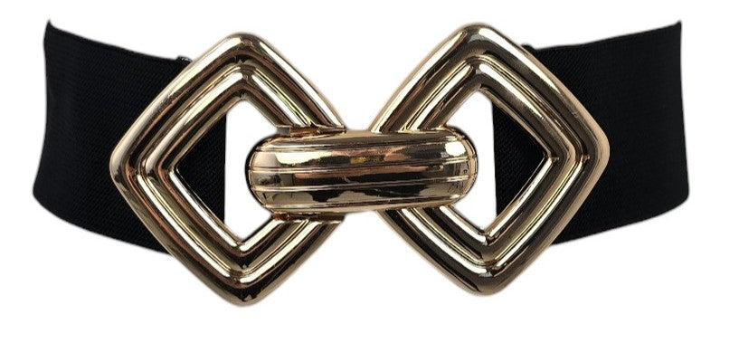 Cintura nera elastica fibbia oro