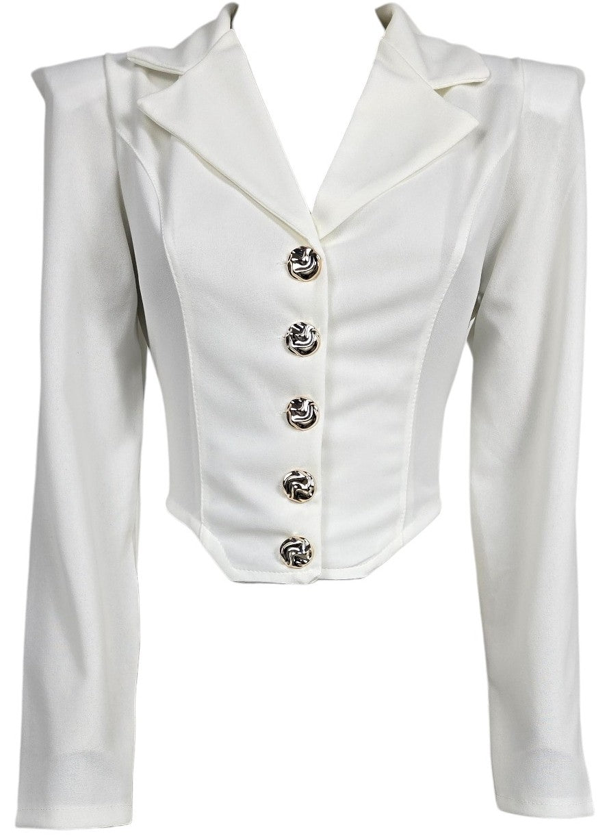 Blazer corto con bottoni oro