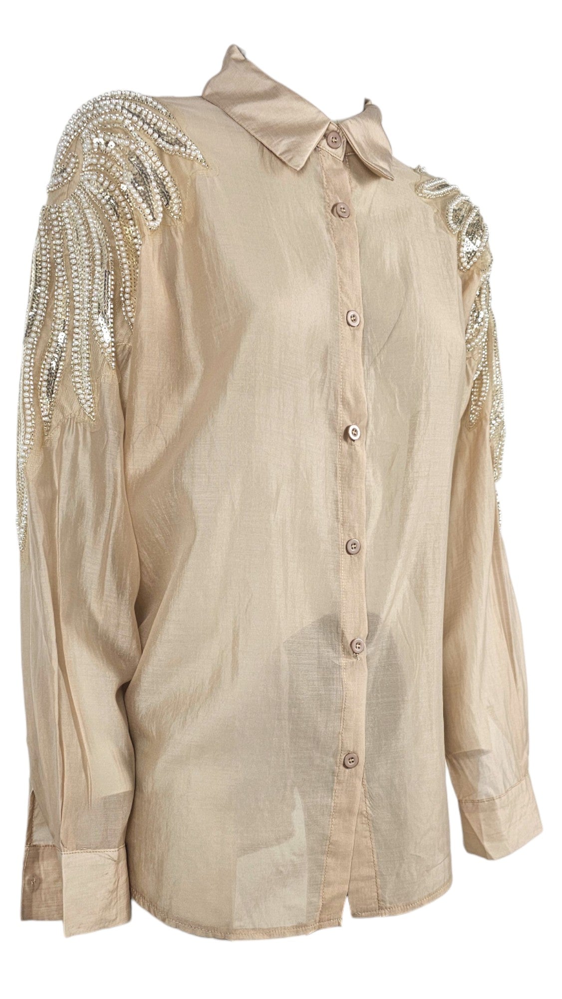 Camicia oversize con strass spalle