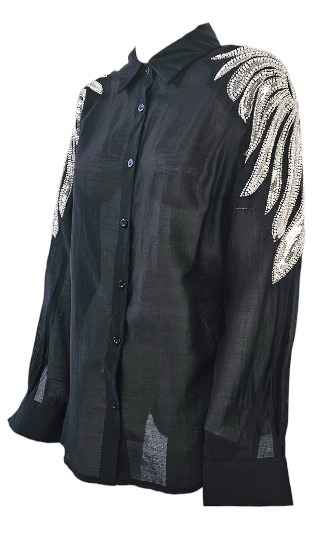 Camicia oversize con strass spalle