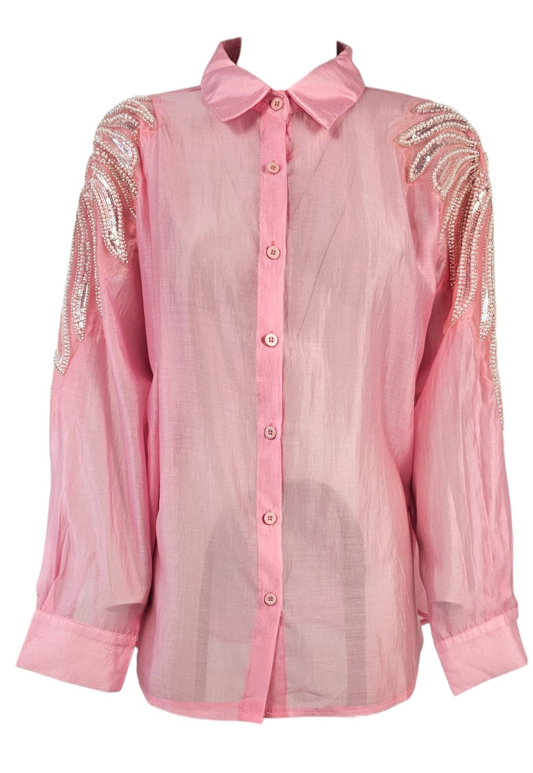 Camicia oversize con strass spalle