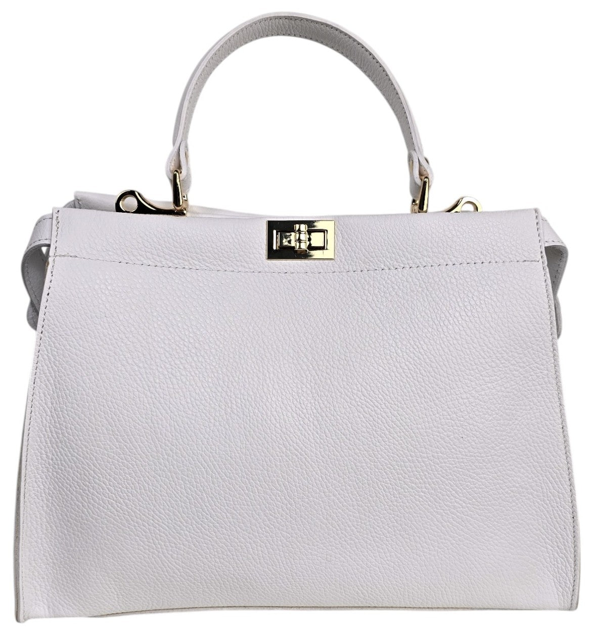 Borsa in pelle bianca con gancetti oro