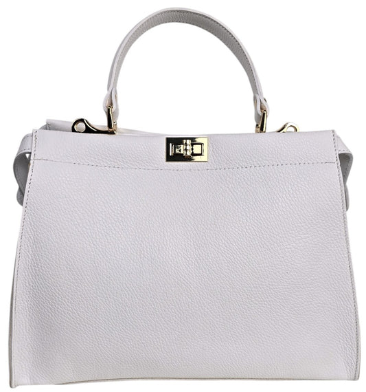 Borsa in pelle bianca con gancetti oro