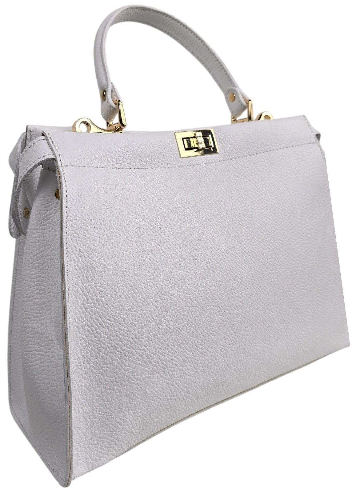 Borsa in pelle bianca con gancetti oro