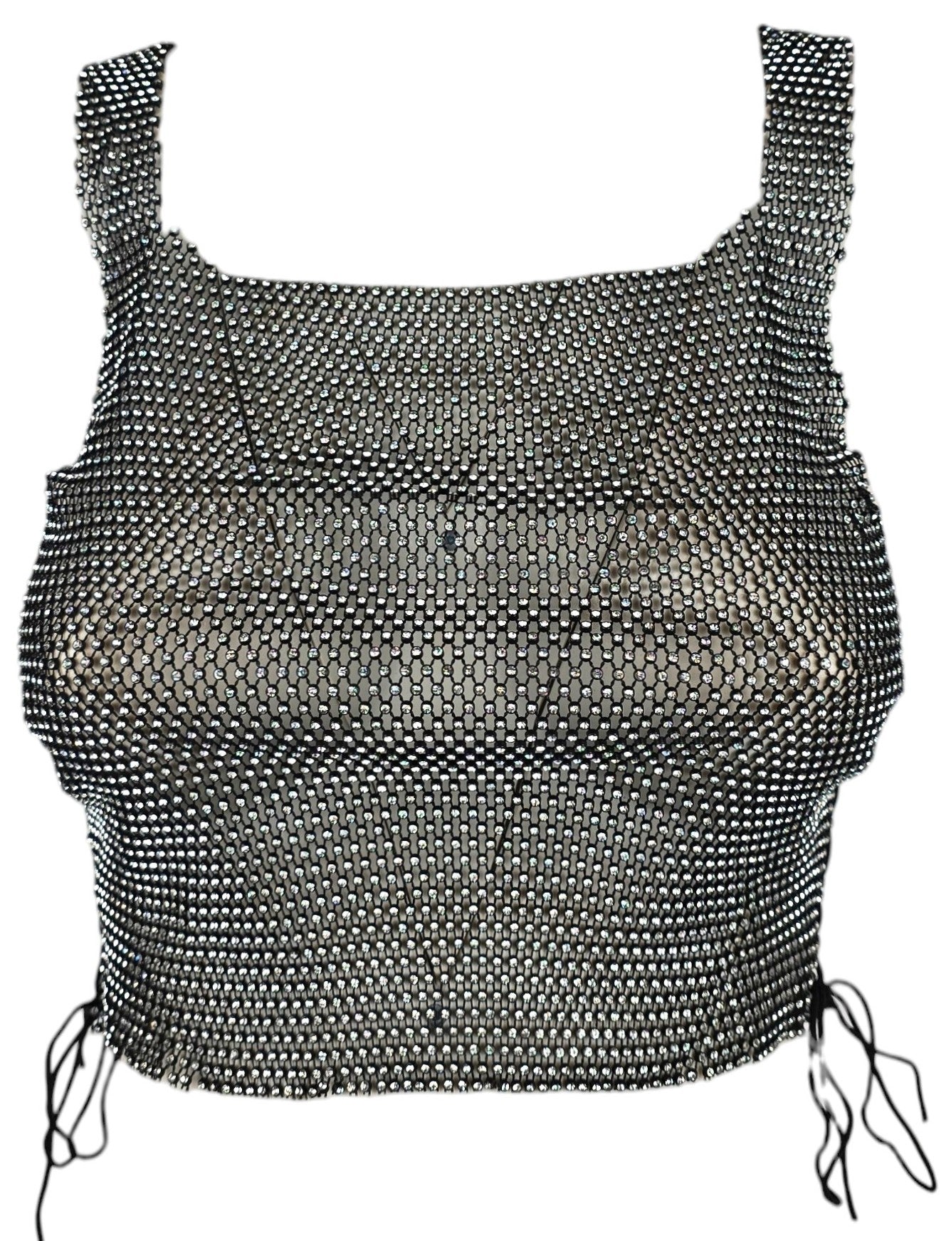 Top trasparente a rete con strass