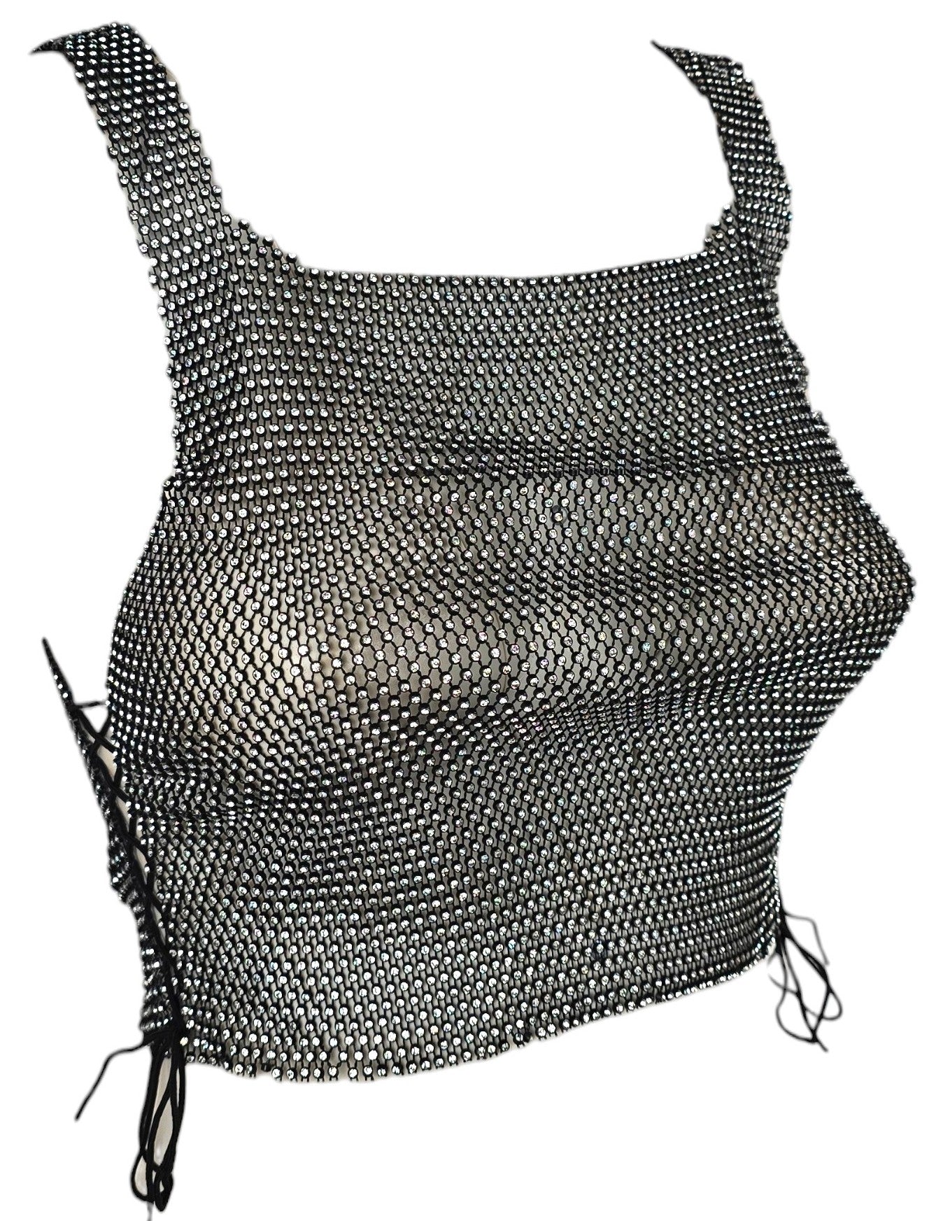 Top trasparente a rete con strass