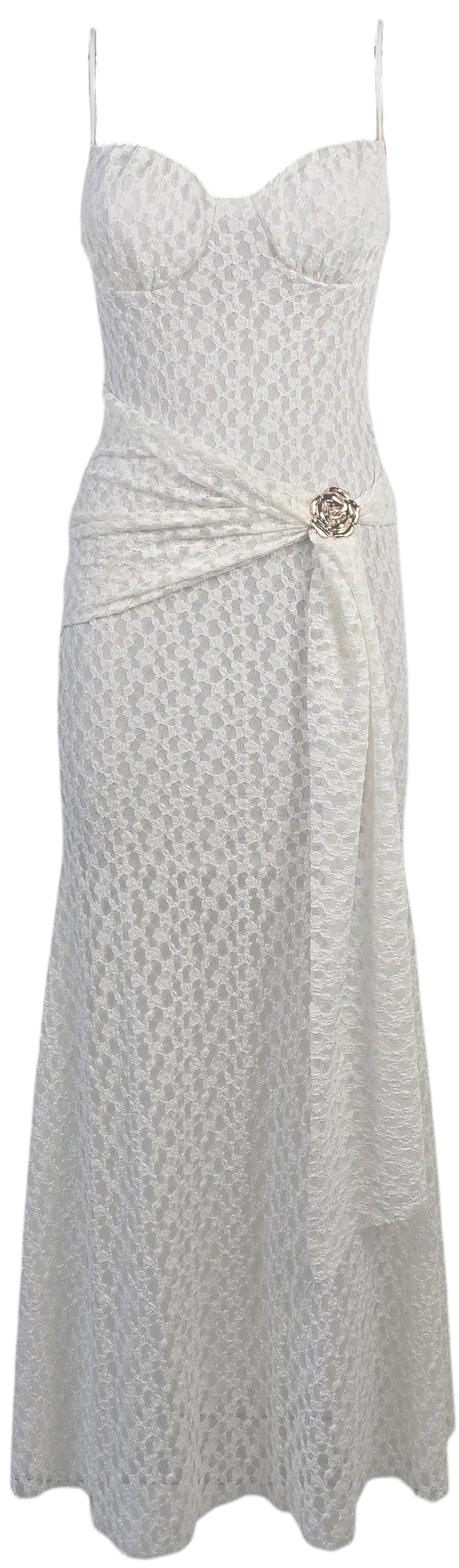 Abito lungo con pizzo bianco