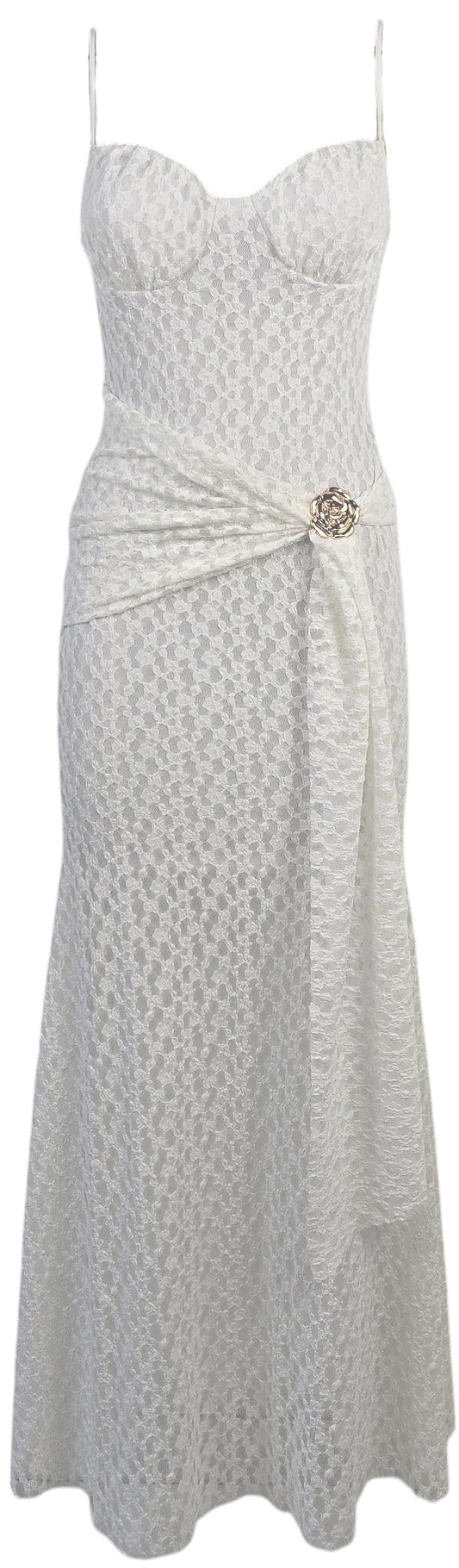 Abito lungo con pizzo bianco