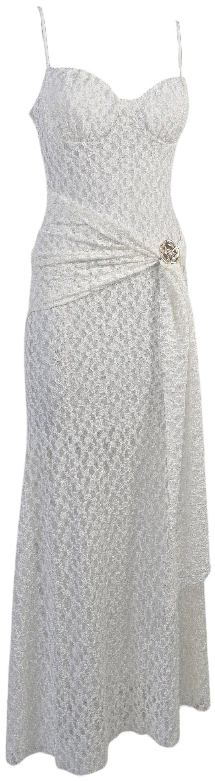 Abito lungo con pizzo bianco