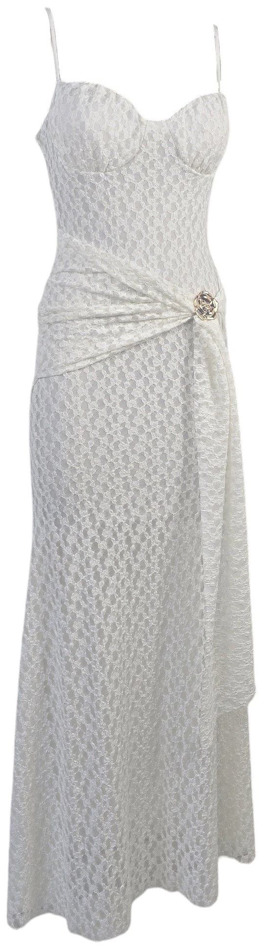 Abito lungo con pizzo bianco