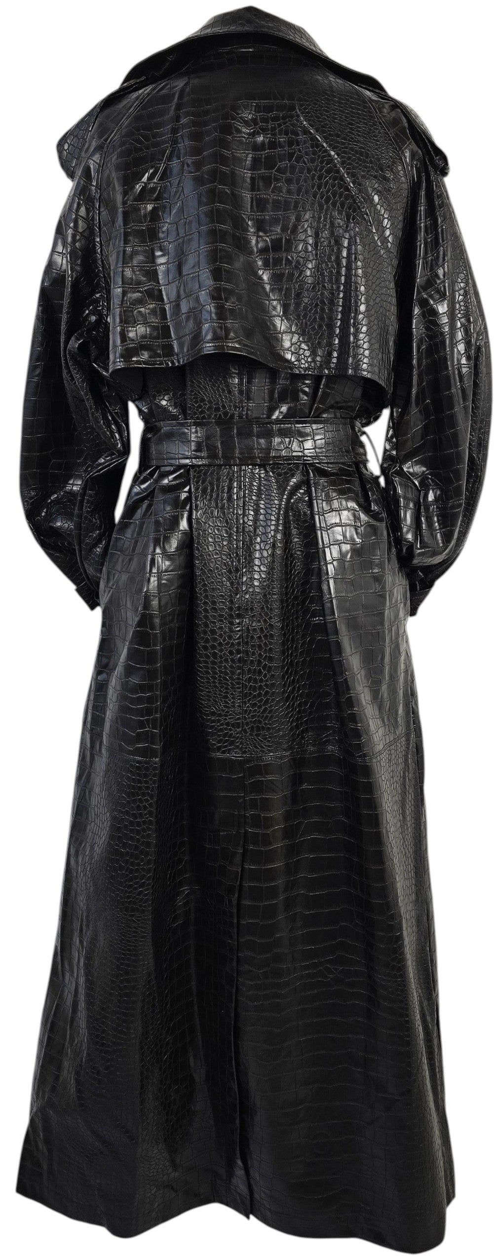 Trench Lungo Nero Coccodrillo con Cintura