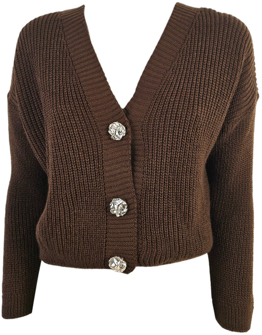 Cardigan a Coste con Bottoni Gioiello